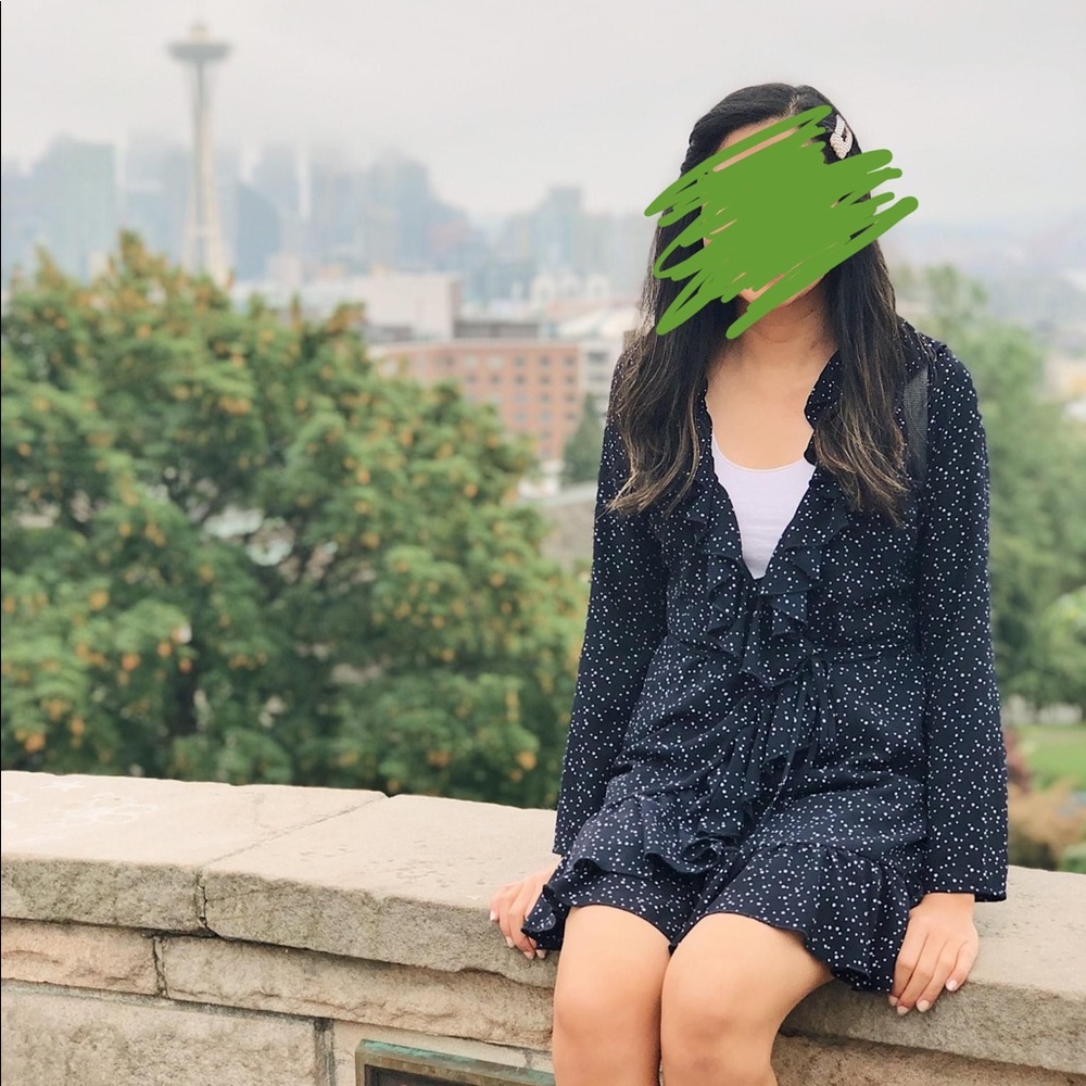 Etophe Studios Polka dot ruffled wrap long sleeve mini dress